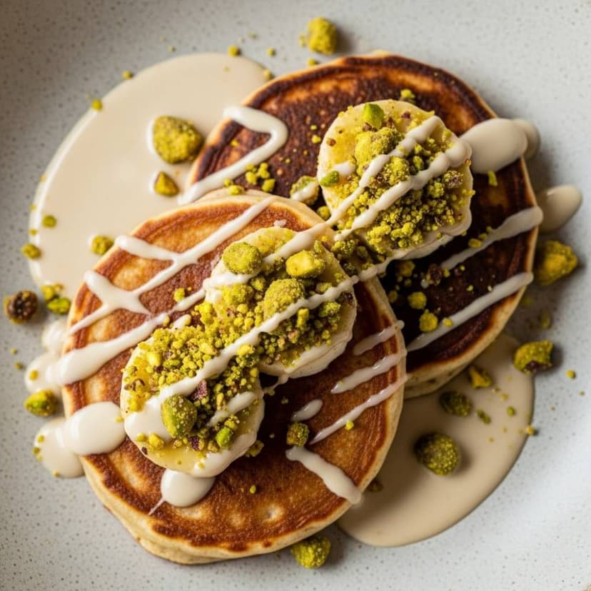 Banana Tahini Pancakes with Pistachio Crumble