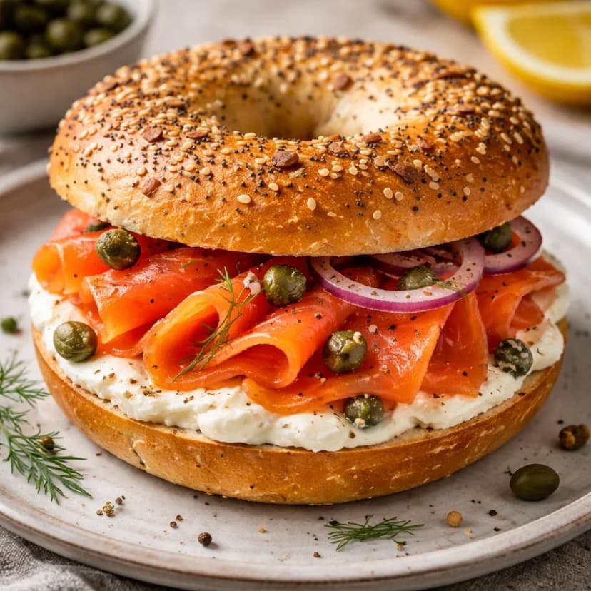 Smoked Salmon Bagel with Cream Cheese and Capers