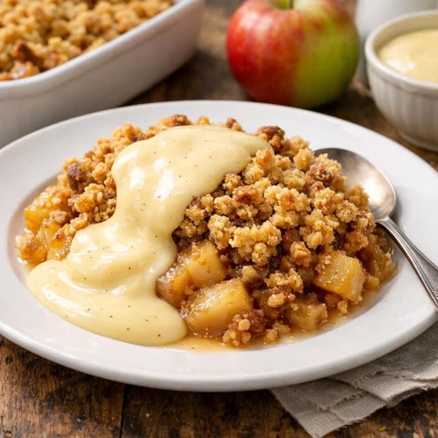 Apple Crumble with Vanilla Custard (Easy British Pudding)