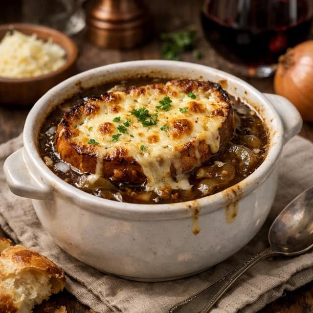 Classic French Onion Soup (with Melted Gruyère Croutons)