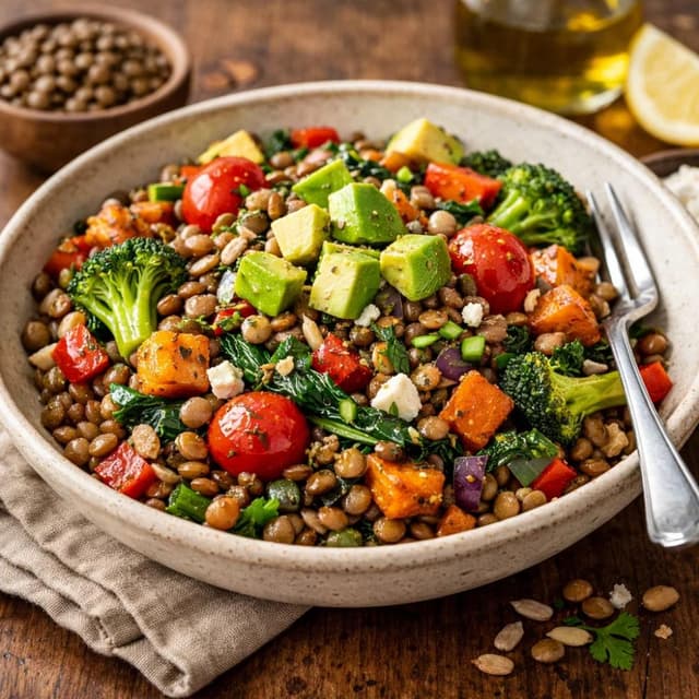 Warm Lentil Salad with Vegetables (Protein-Packed Meal)